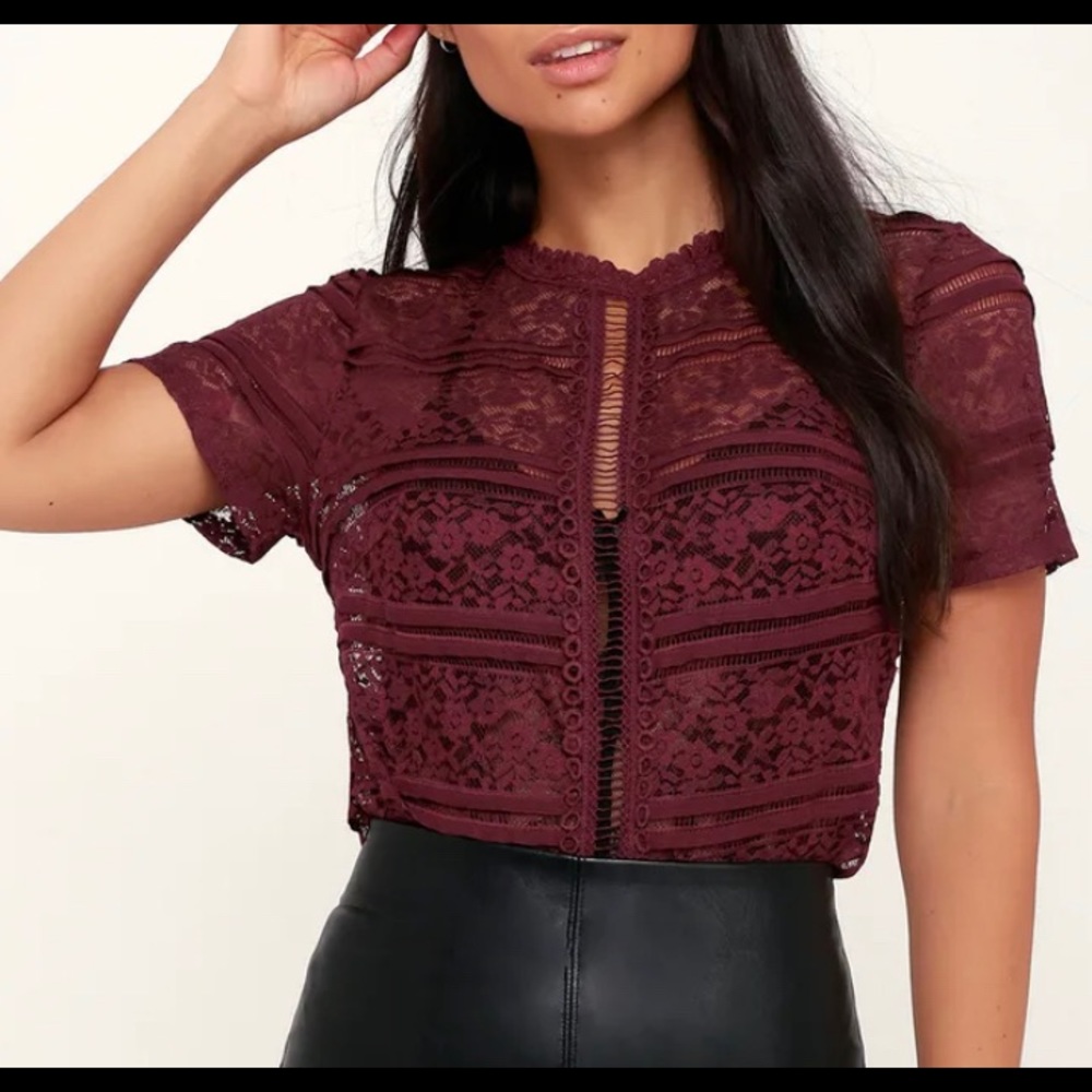 Burgundy lace tee/blouse